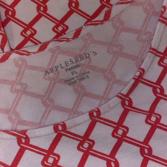 APPLESEED Chain-Link Geo Print Cotton Tee in Coral and White Size Petite Large - Picture 4 of 7